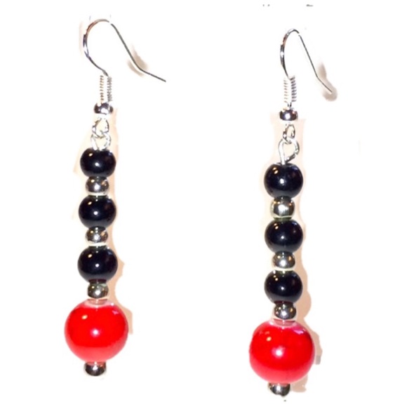 RoseAmethyst Jewelry - Red Black Drop Earrings